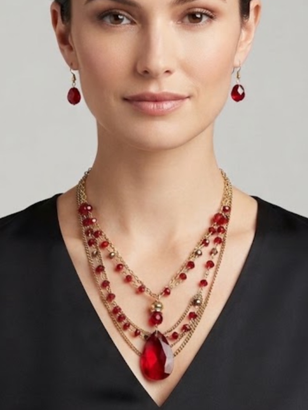 Ashley Cooper Red and Gold Necklace Set